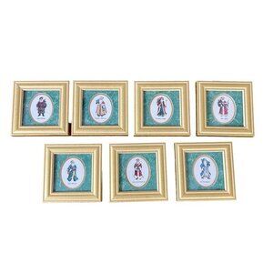 1993 Heartfelt Collection Framed Mini Traditional Santa Prints Kathy Seek, 7 Set